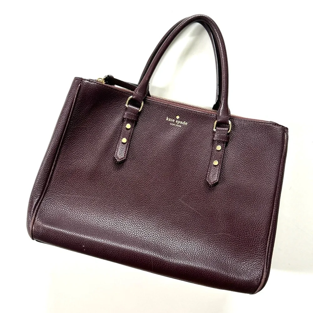 Kate Spade Mahogany Pebbled Leather Mulberry Street Leighann Satchel Purse Bag